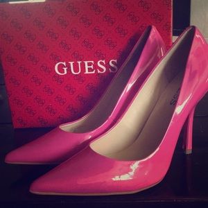 Guess hot pink vegan leather pumps size 9.